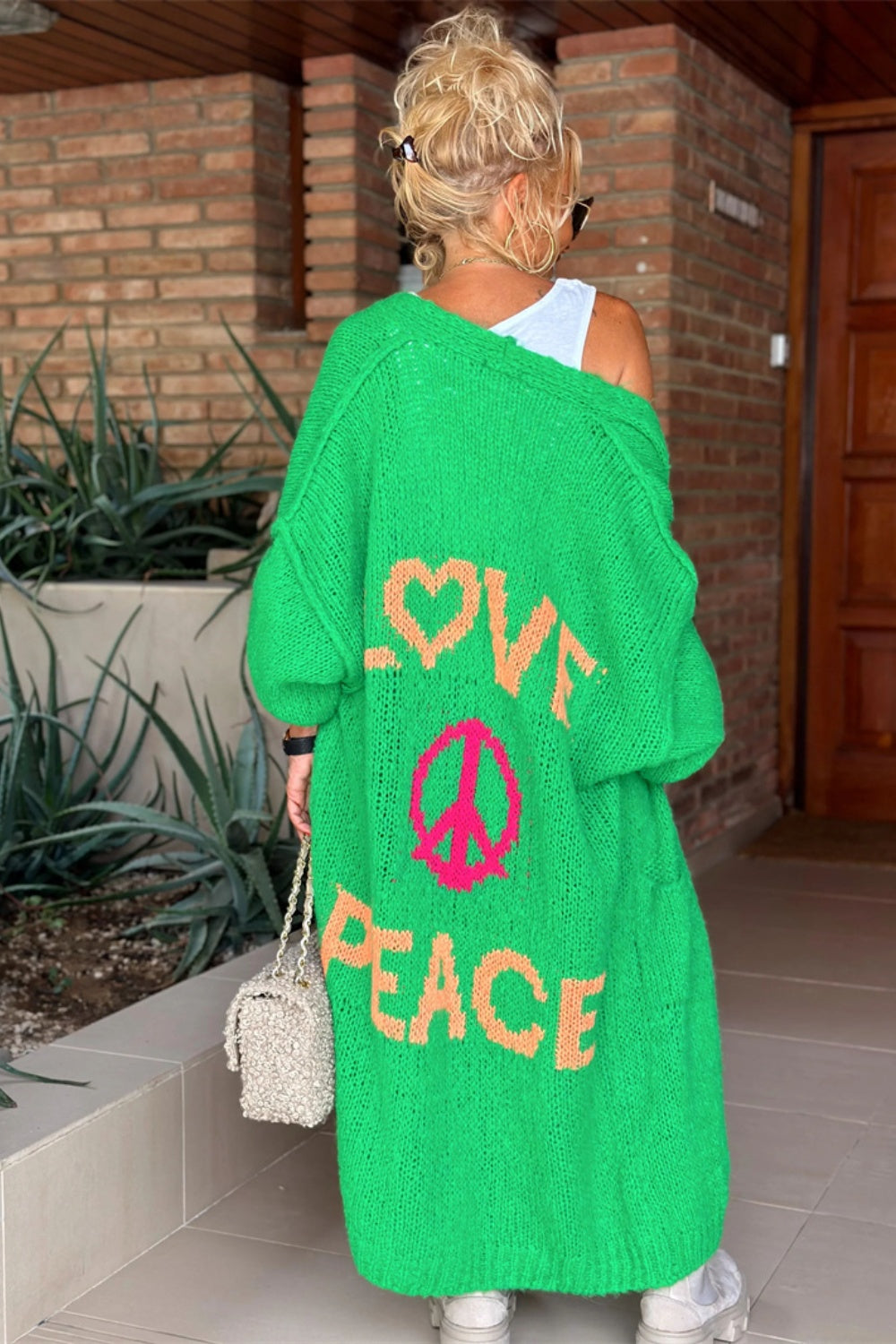 "Love & Peace" Boho Bulky Long Sleeve Cardigan