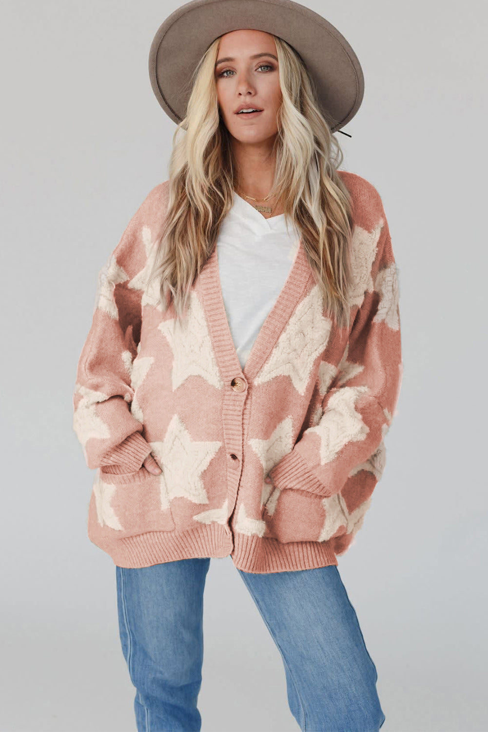 Khaki Star Pattern Cardigan