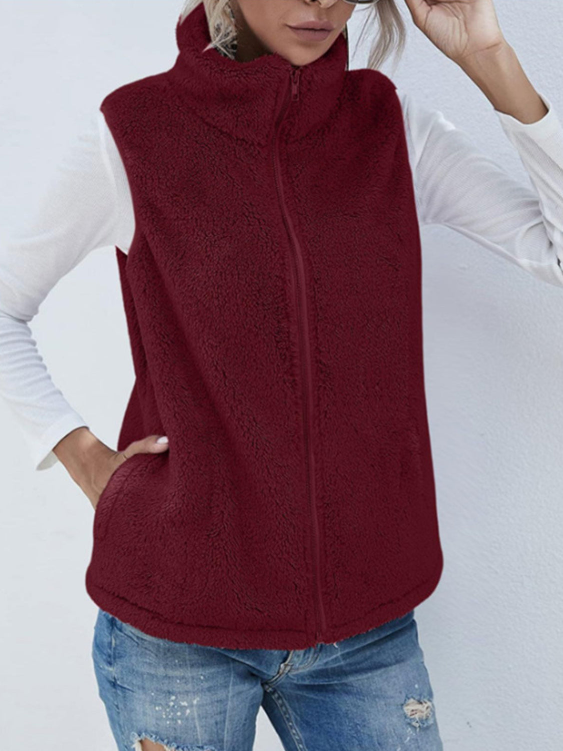 Furry Zip Up Vest with Pockets