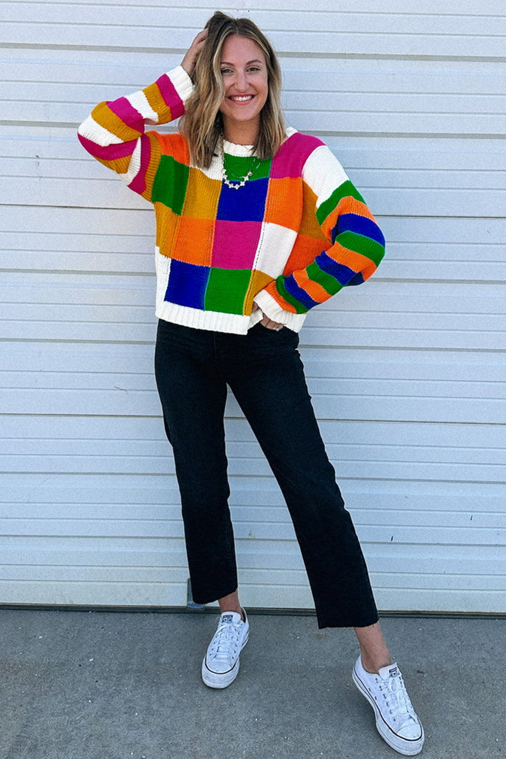 Checkered Colorful Loose Sweater
