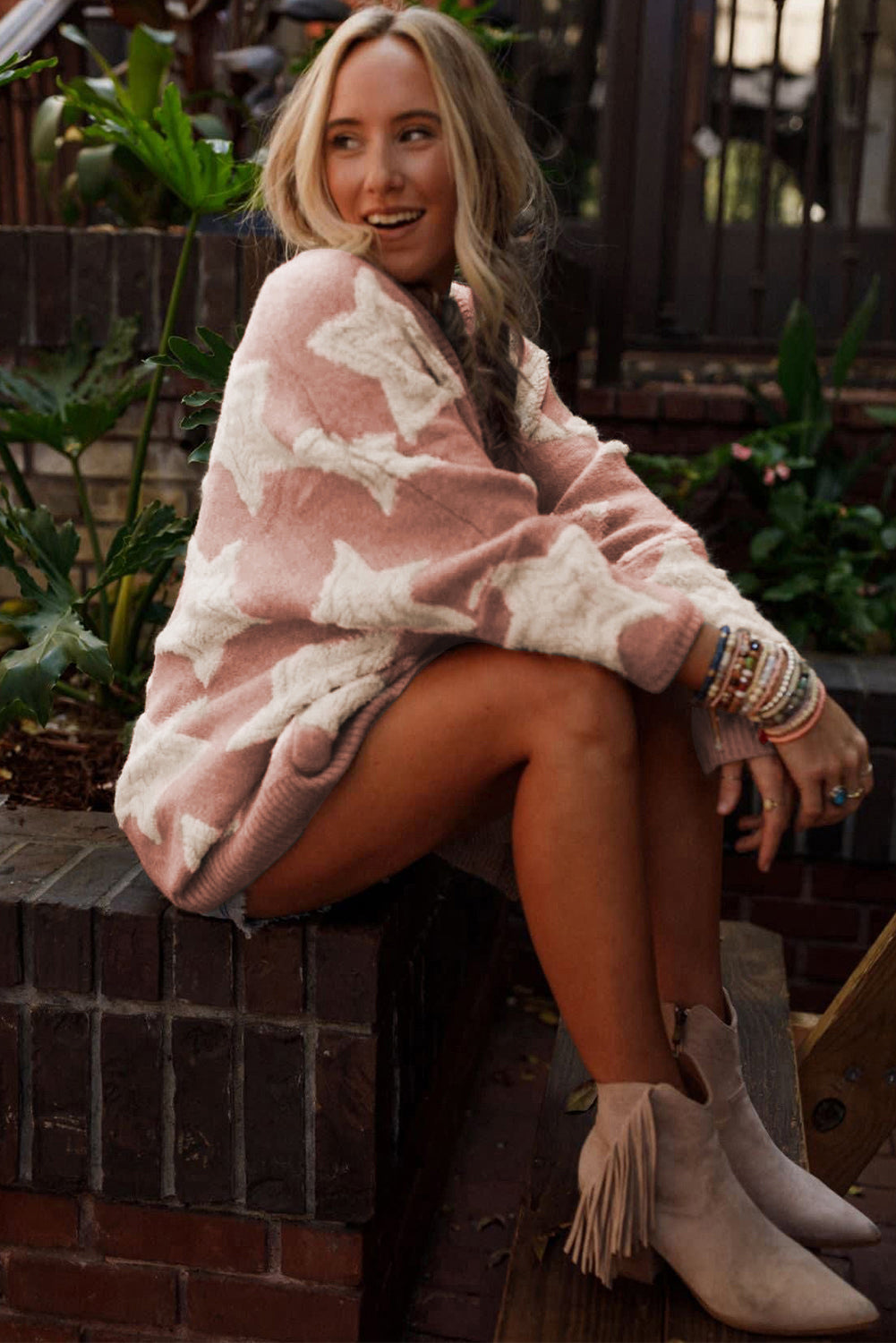 Khaki Star Pattern Cardigan