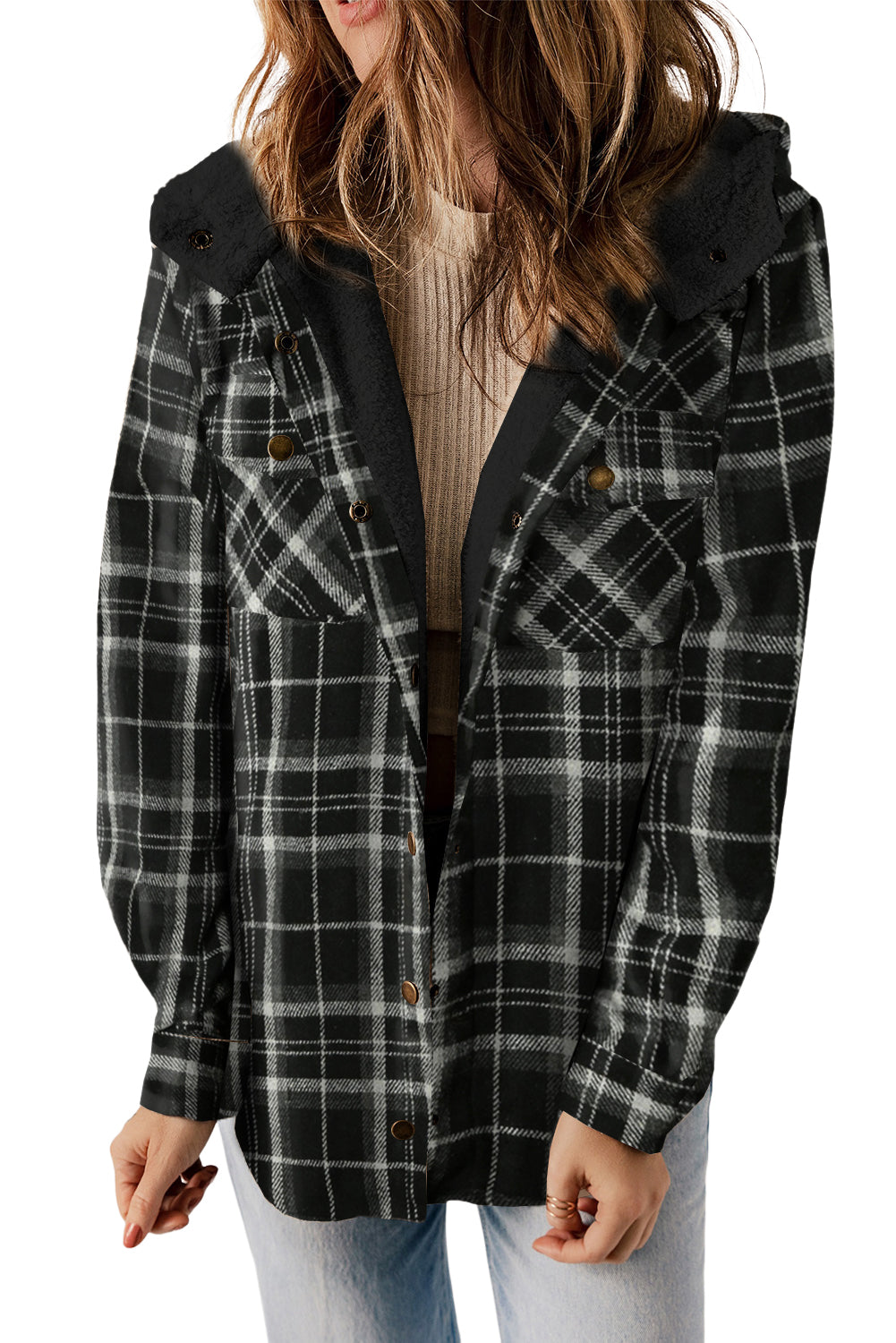 Sherpa Lined Hooded Flannel Jacket
