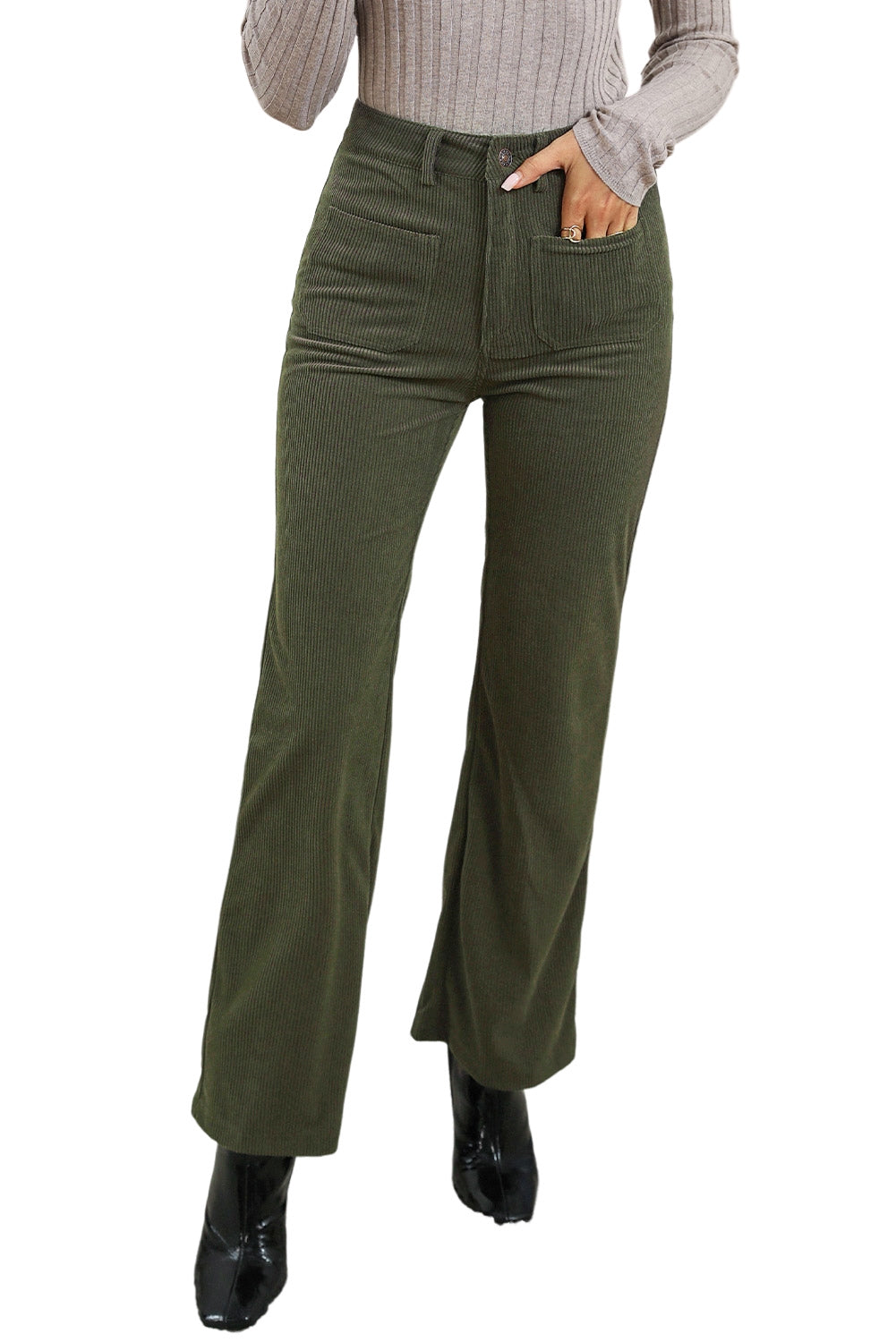 High Waist Corduroy Flare Leg Pants