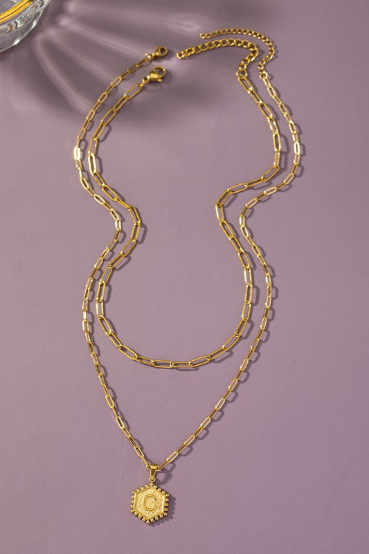 Double Row Paperclip Initial Necklace