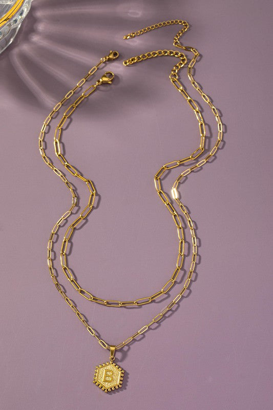 Double Row Paperclip Initial Necklace