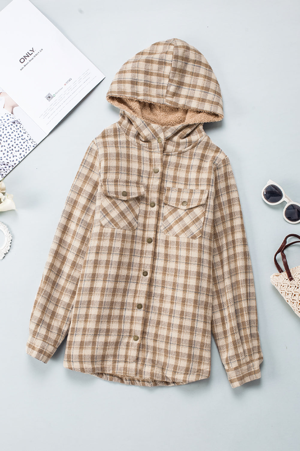 Sherpa Lined Hooded Flannel Jacket