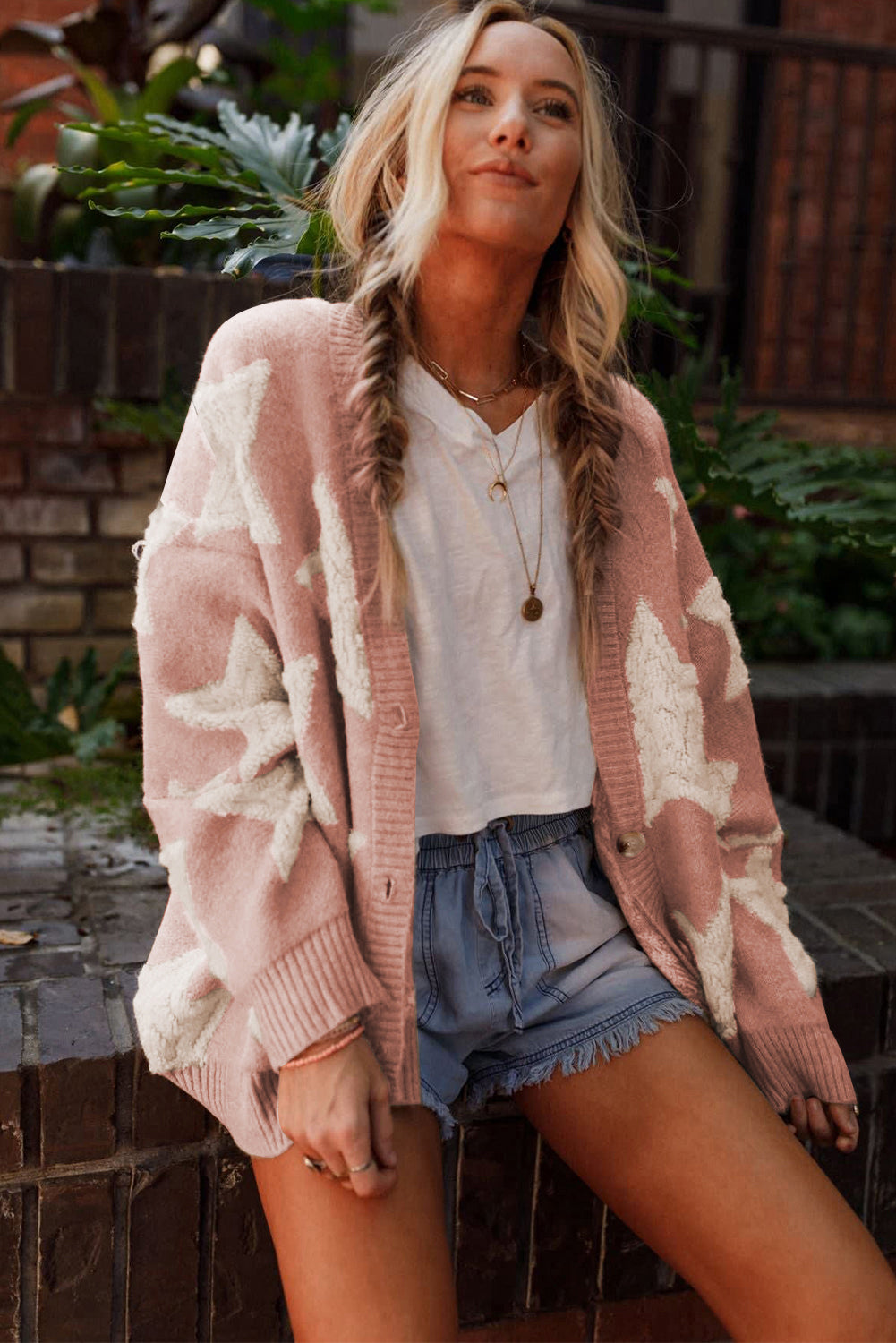 Khaki Star Pattern Cardigan