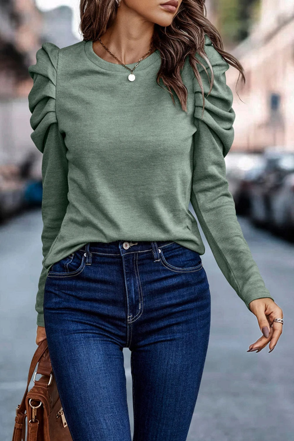 Puff Sleeve Top with Button Detail (Various colors)