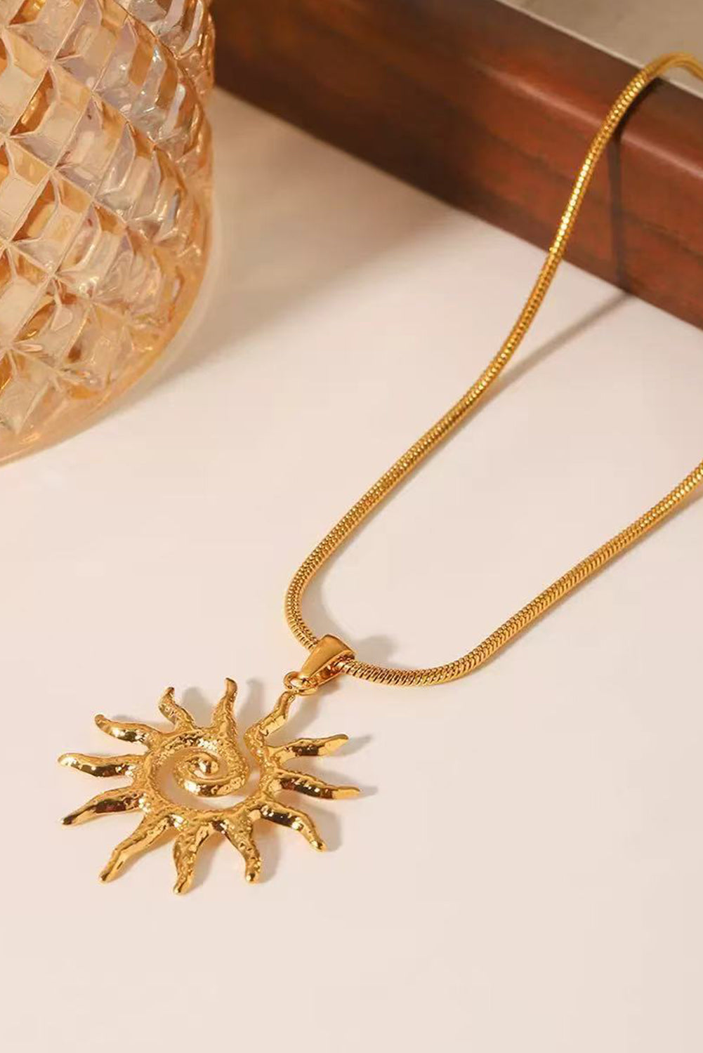 Gold Sun Shaped Pendant Necklace