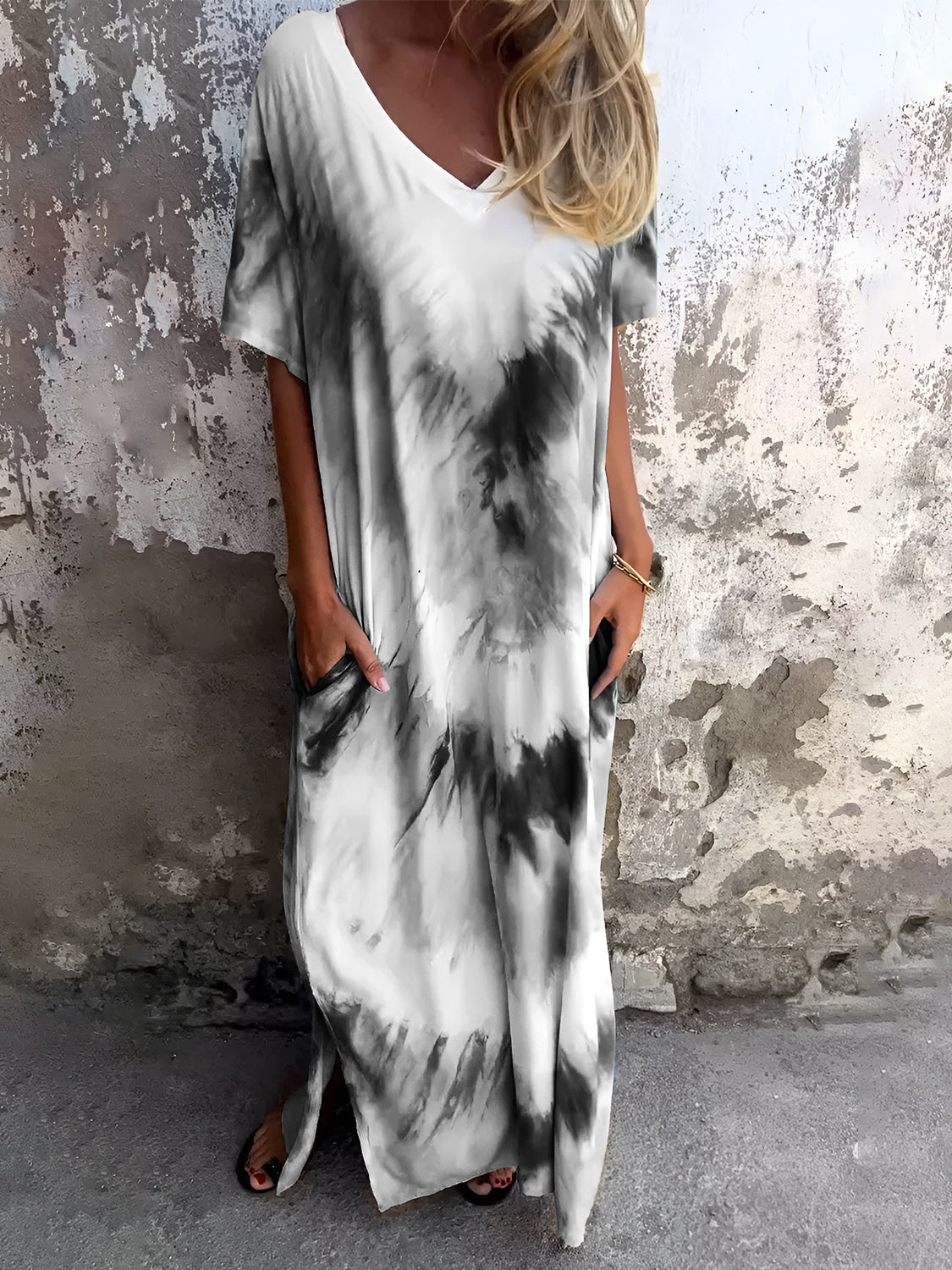 Tie-Dye Short Sleeve Maxi Dress