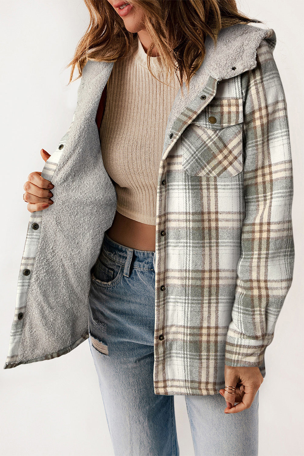 Sherpa Lined Hooded Flannel Jacket