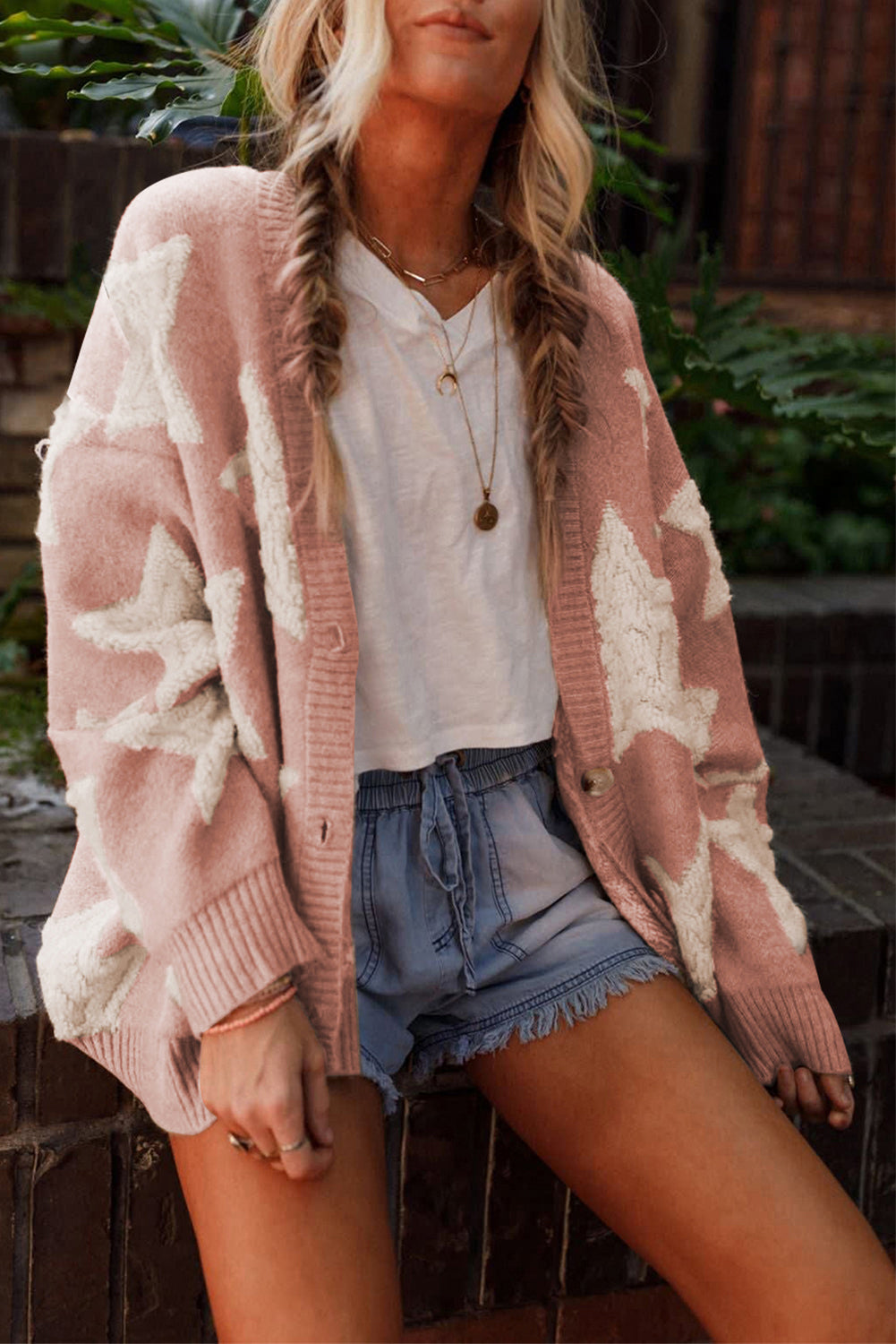 Khaki Star Pattern Cardigan