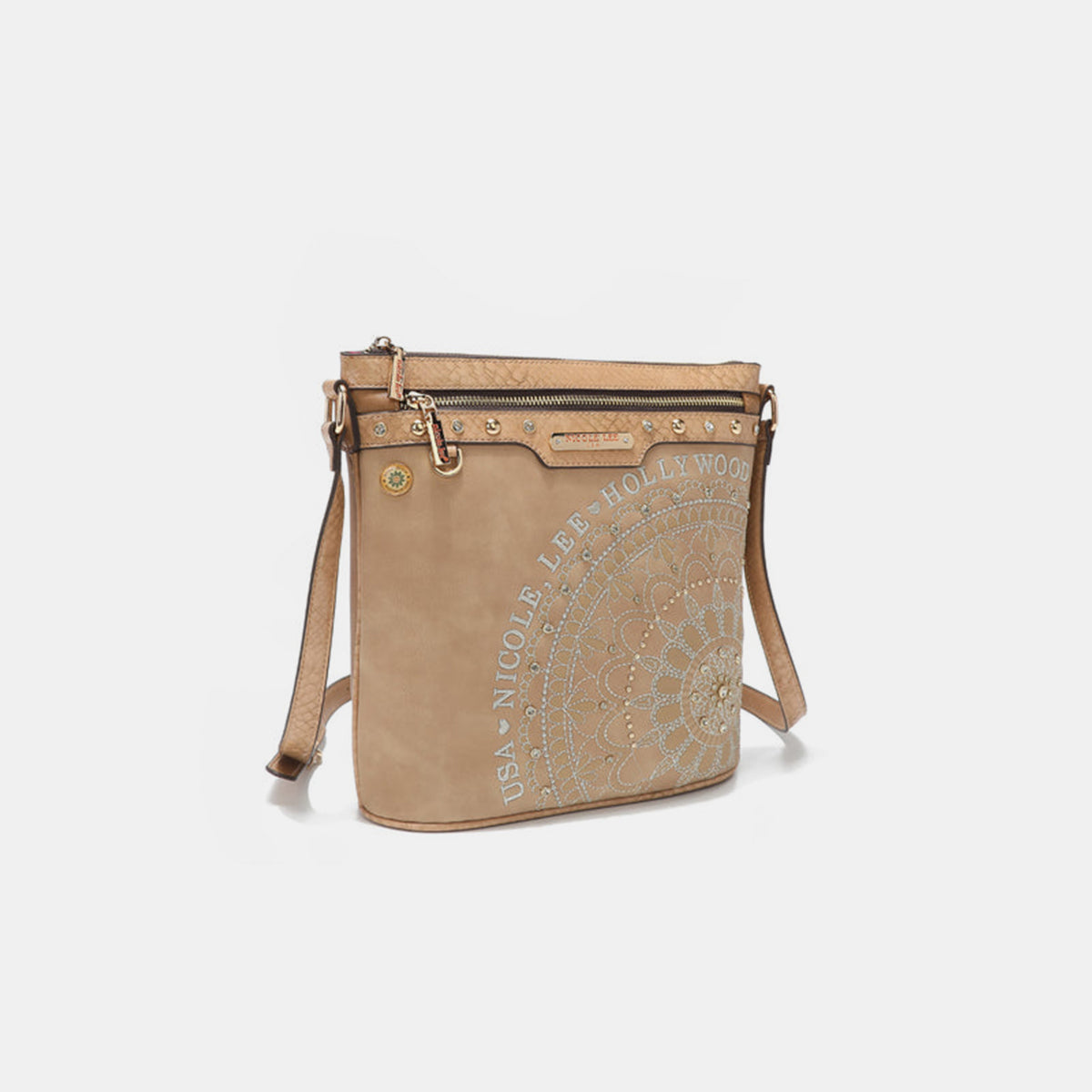 Nicole Lee Metallic Stitching Embroidery Inlaid Rhinestone Crossbody Bag