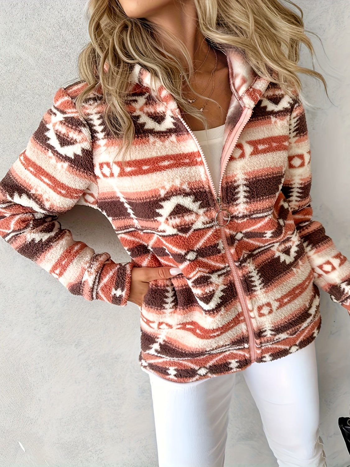 Western Zip Up Long Sleeve Hooded Jacket