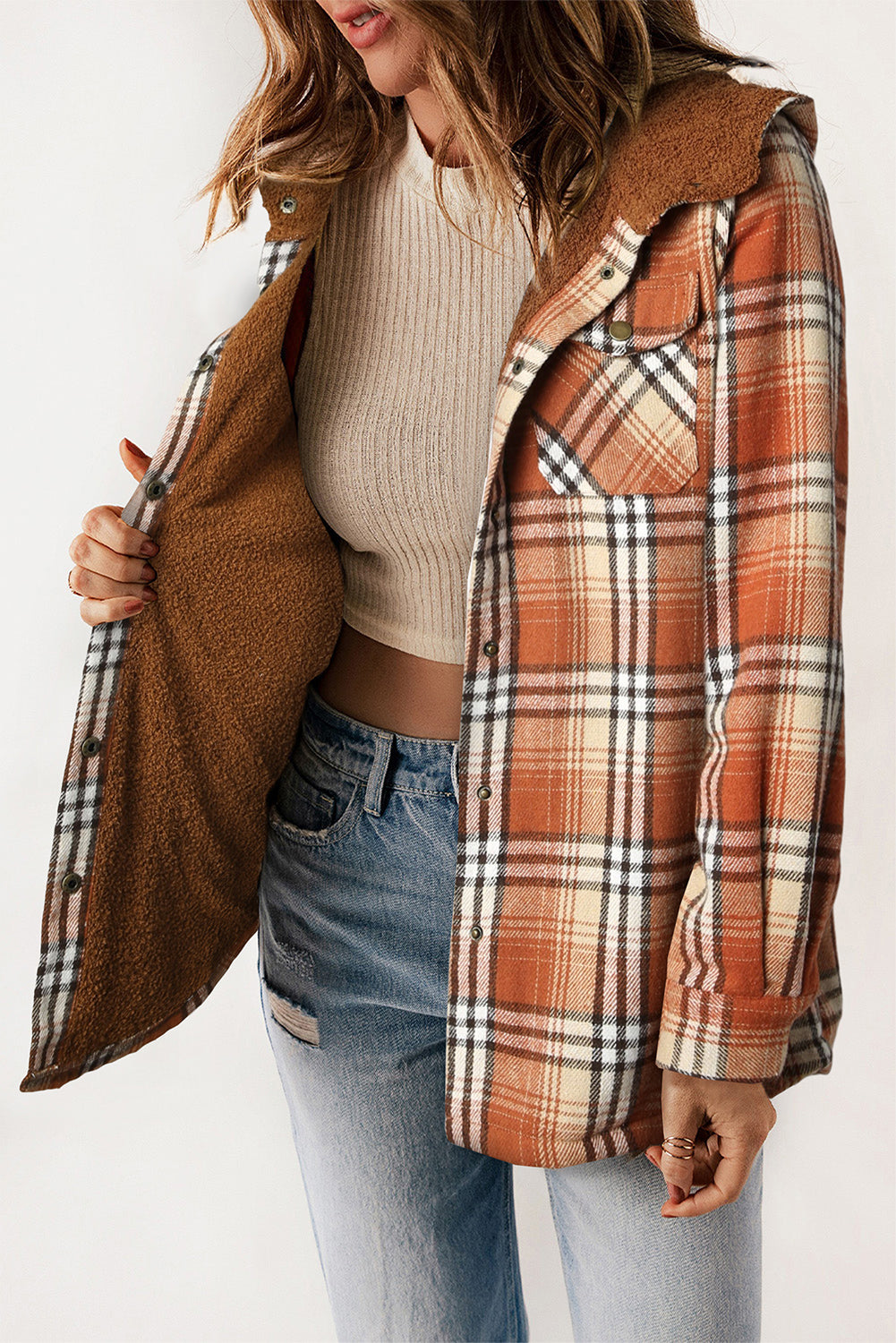 Sherpa Lined Hooded Flannel Jacket