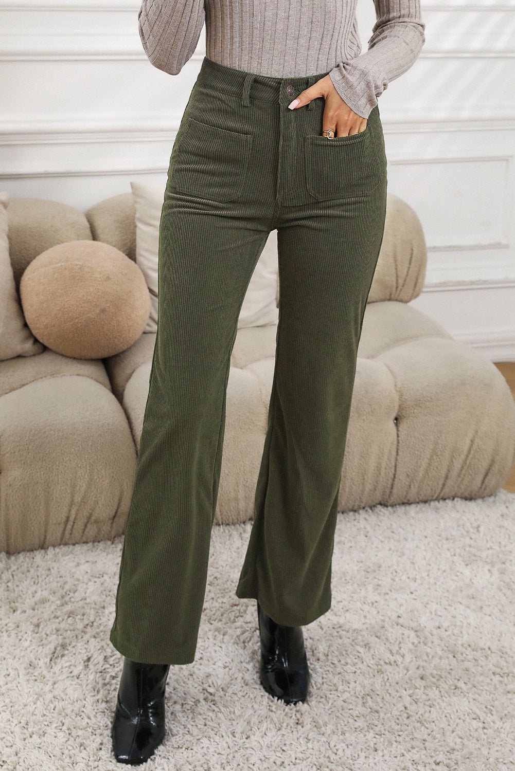 High Waist Corduroy Flare Leg Pants