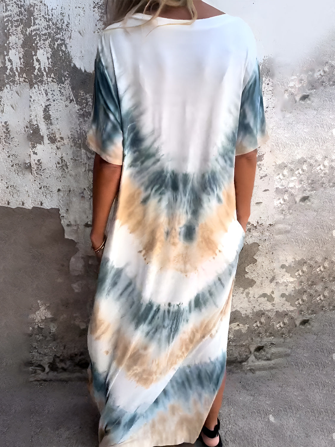 Tie-Dye Short Sleeve Maxi Dress