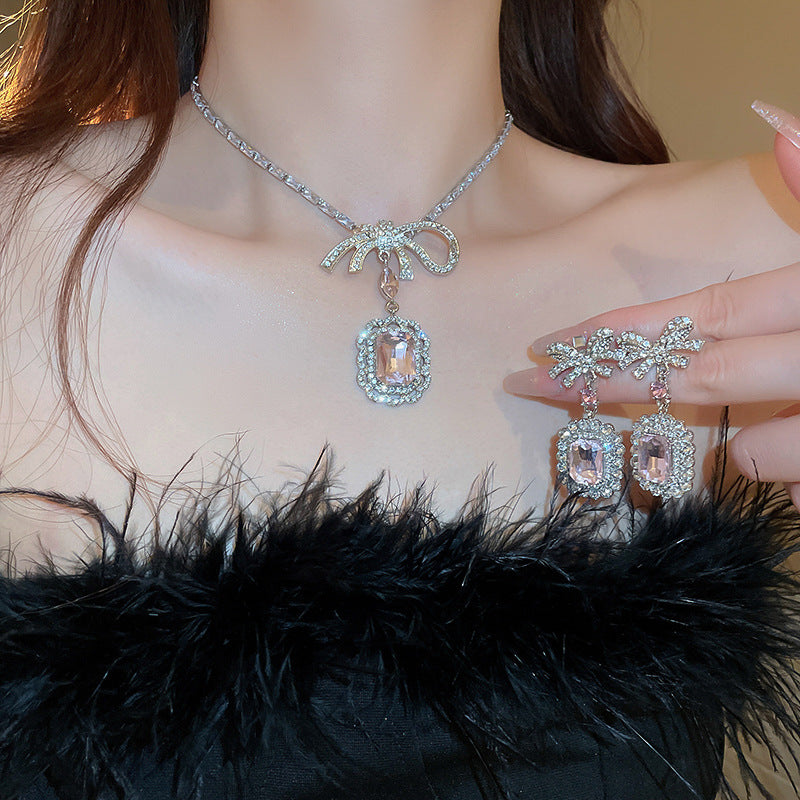 Pink Crystal Geometric Pendant Necklace