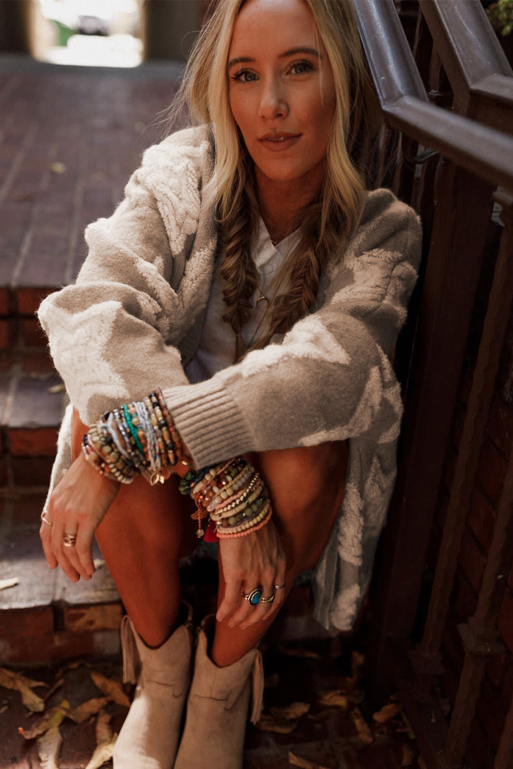 Khaki Star Pattern Cardigan
