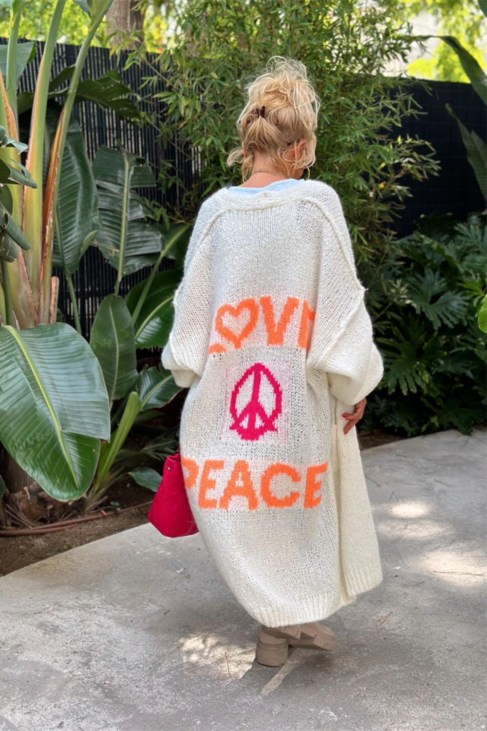 "Love & Peace" Boho Bulky Long Sleeve Cardigan