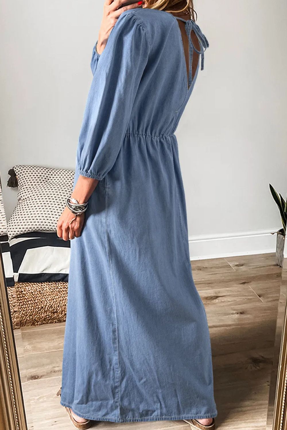 Three-Quarter Sleeve Denim Dress