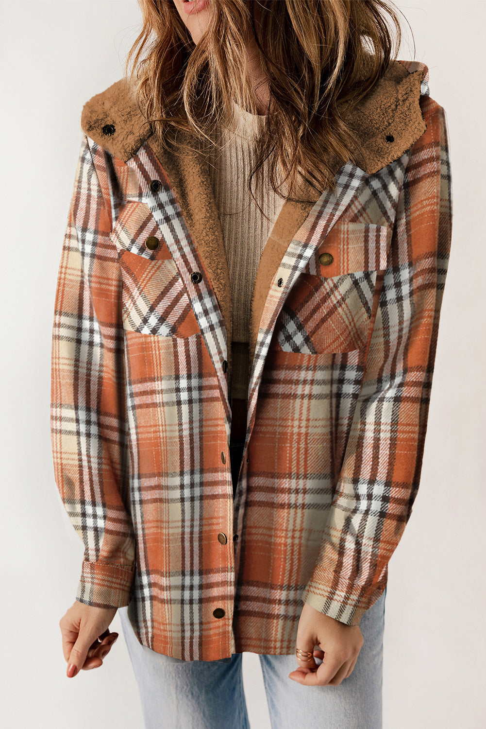 Sherpa Lined Hooded Flannel Jacket