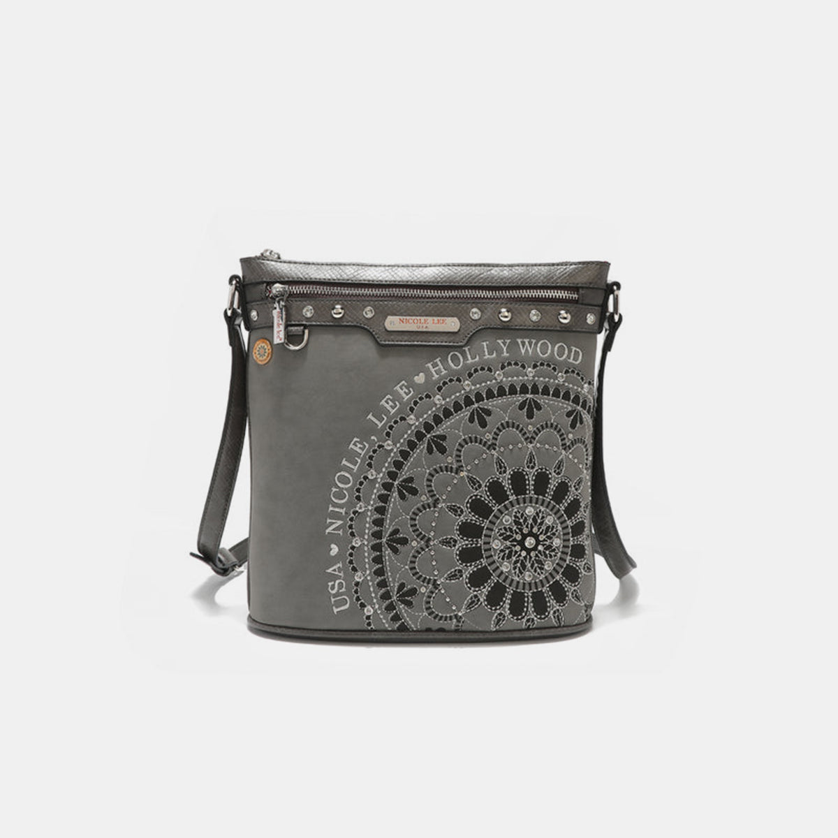 Nicole Lee Metallic Stitching Embroidery Inlaid Rhinestone Crossbody Bag