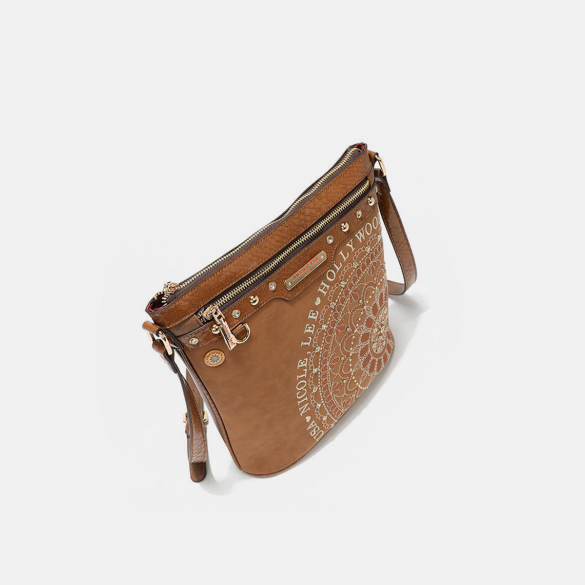 Nicole Lee Metallic Stitching Embroidery Inlaid Rhinestone Crossbody Bag