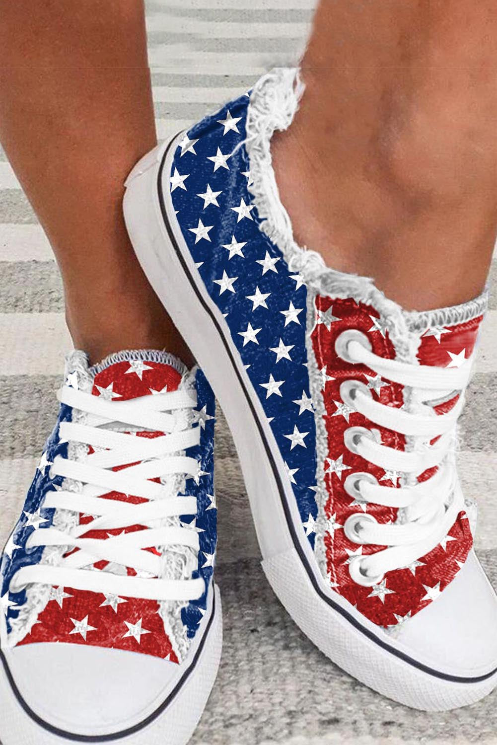 American Flag/Stars Frayed Lace-up Shoes