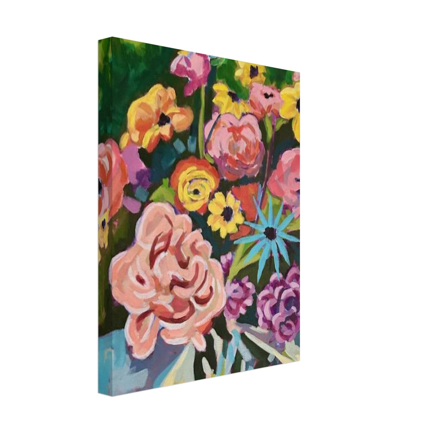 Colorful floral birthday print on canvas
