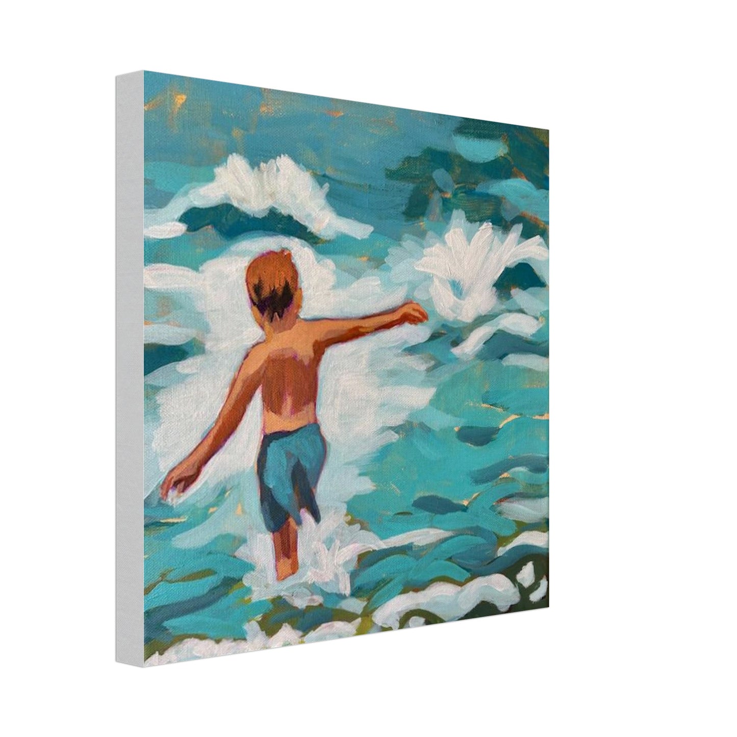 Little boy swimming in the ocean canvas print