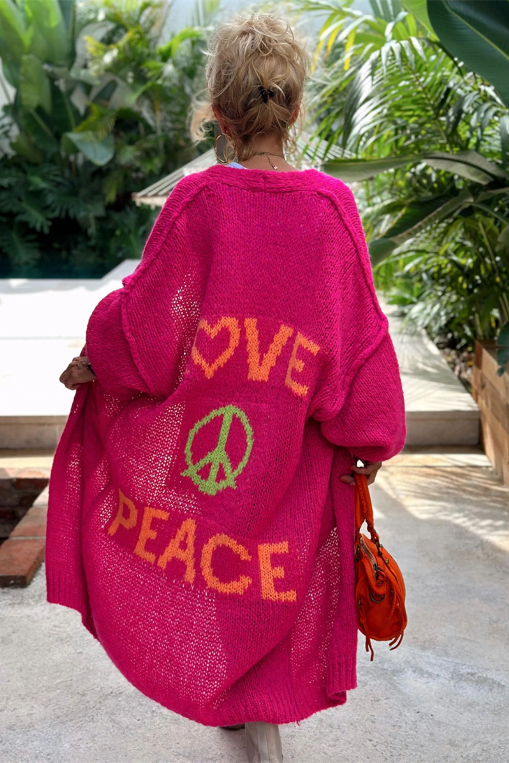 Oversize Boho style cardigan embellished with Love and Peace