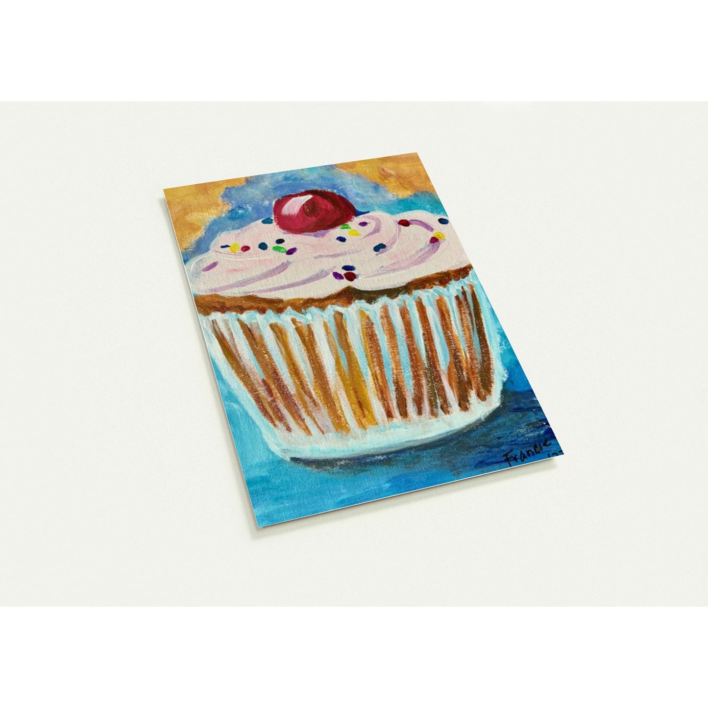 pack of 10 birthday cards with custom artwork, cupcake