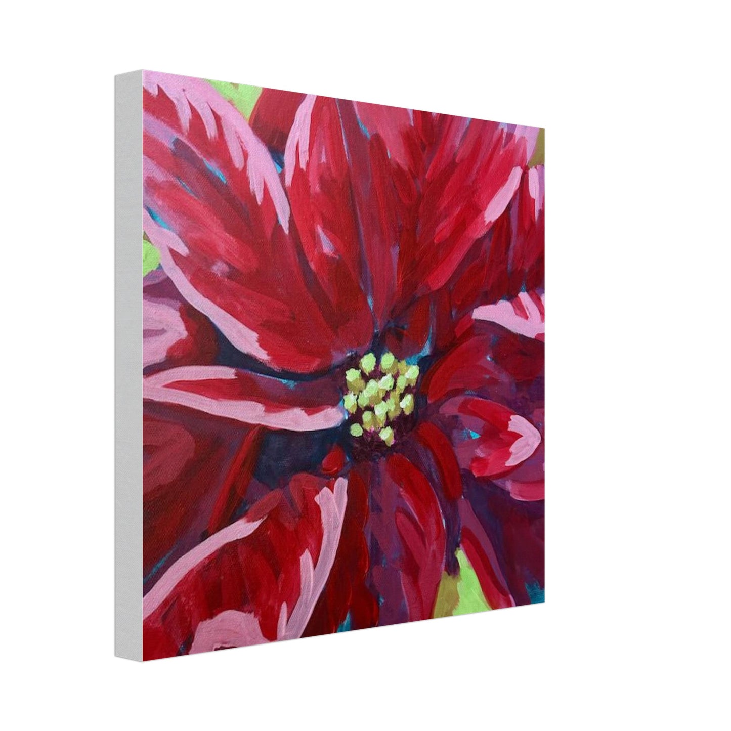 Red and pink Poinsettia print on canvas