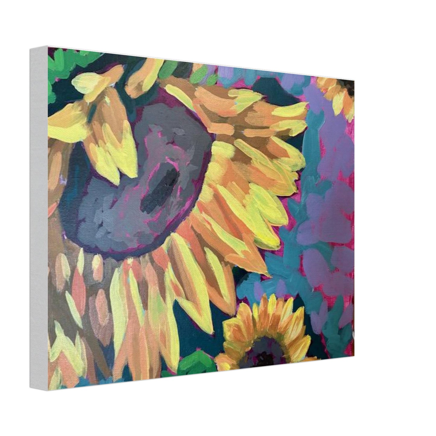 Yellow sunflowers printed on canvas