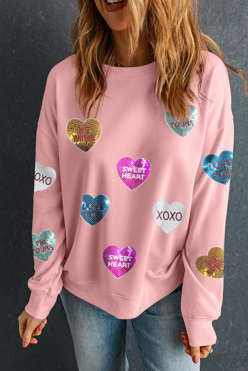 Valentine candy heart sequin embellised sweatshirt