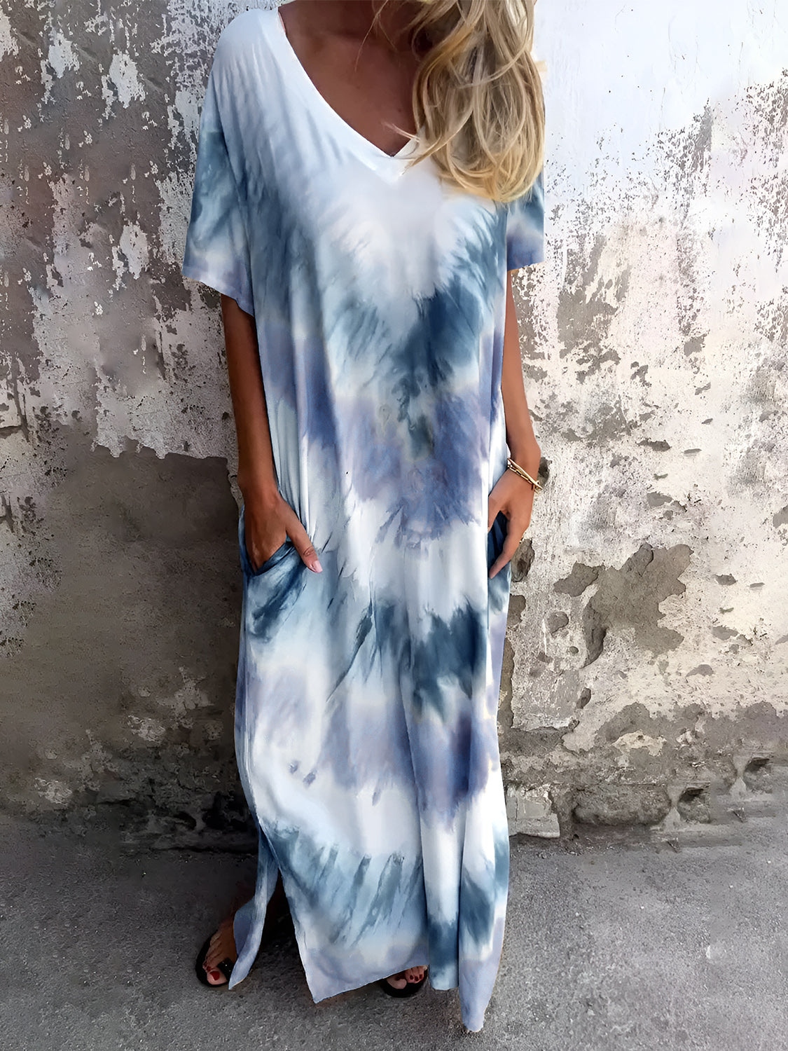 Tie-Dye Short Sleeve Maxi Dress