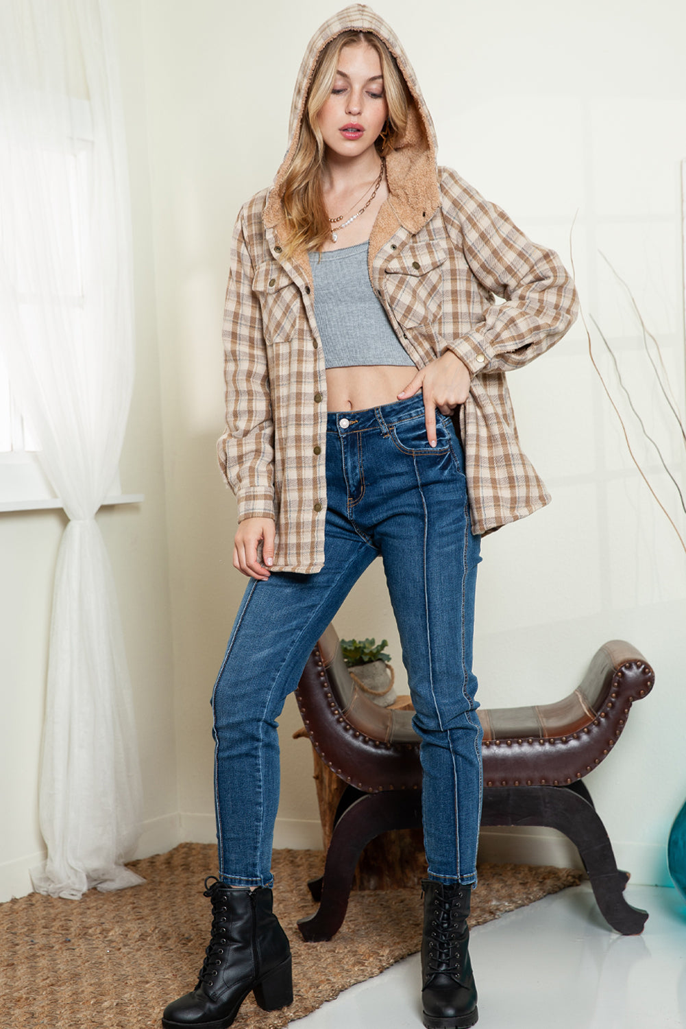 Sherpa Lined Hooded Flannel Jacket