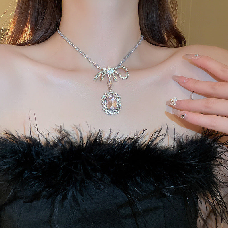Pink Crystal Geometric Pendant Necklace