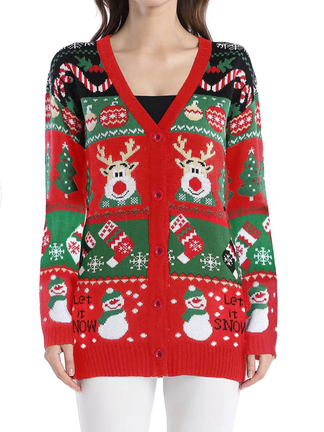 Holiday Button Up Long Sleeve Cardigan