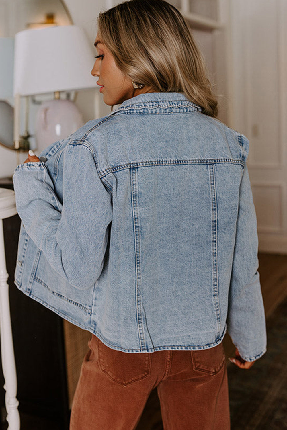 Scallop Trim Collar Denim Jacket