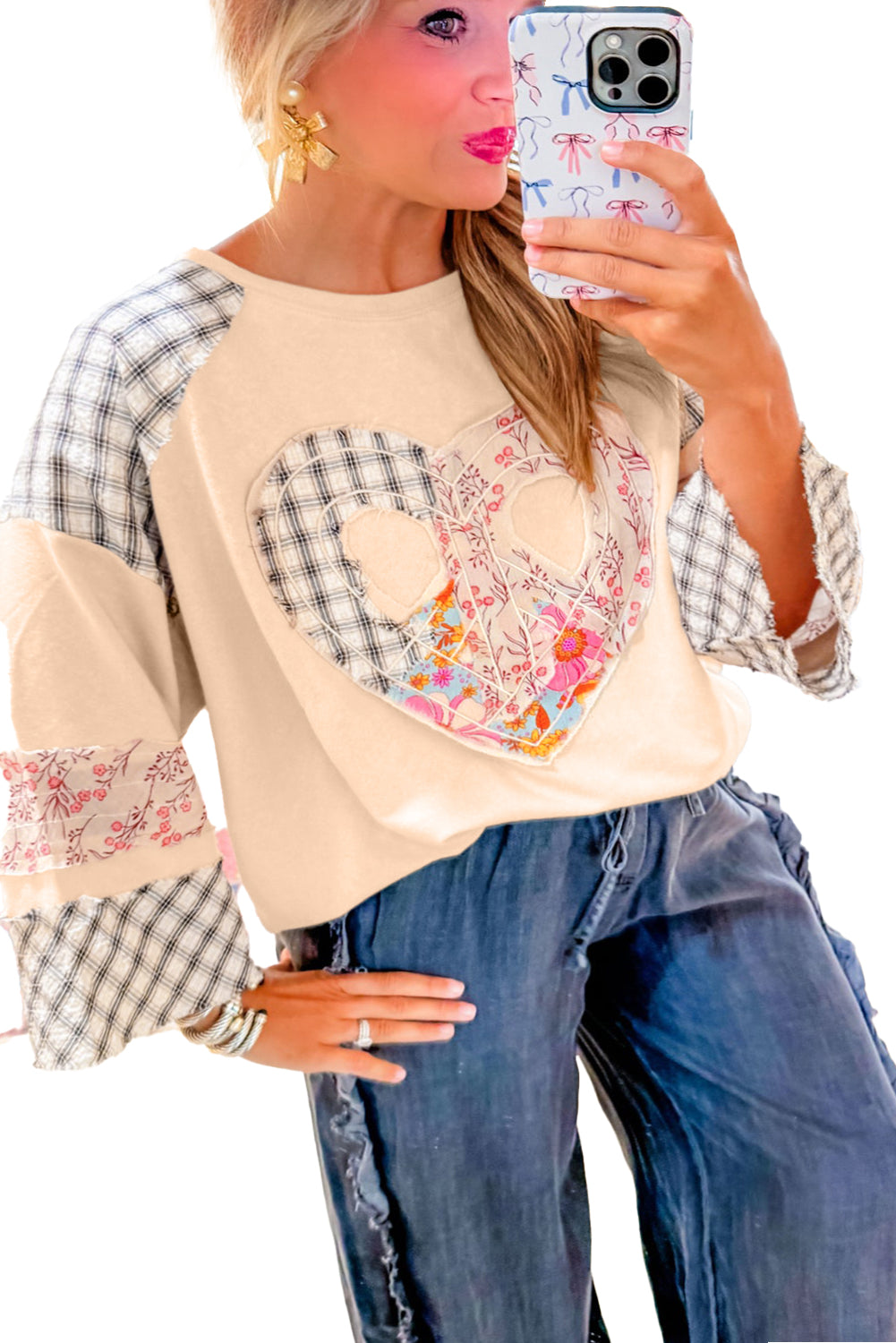Patchwork Heart Long Sleeve Top