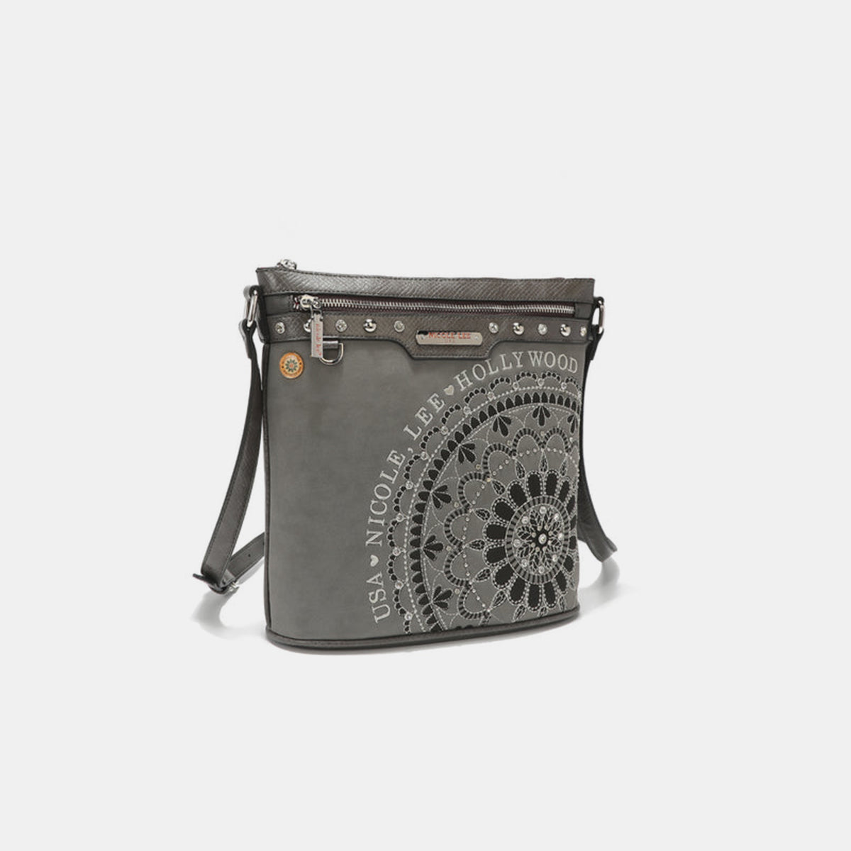 Nicole Lee Metallic Stitching Embroidery Inlaid Rhinestone Crossbody Bag