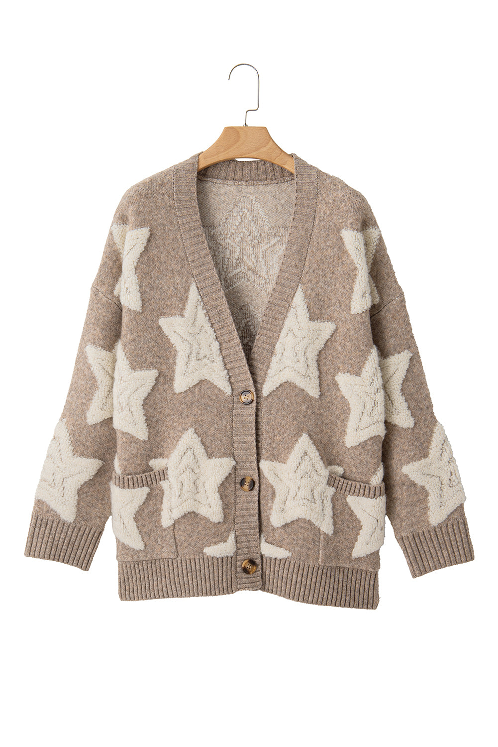 Khaki Star Pattern Cardigan