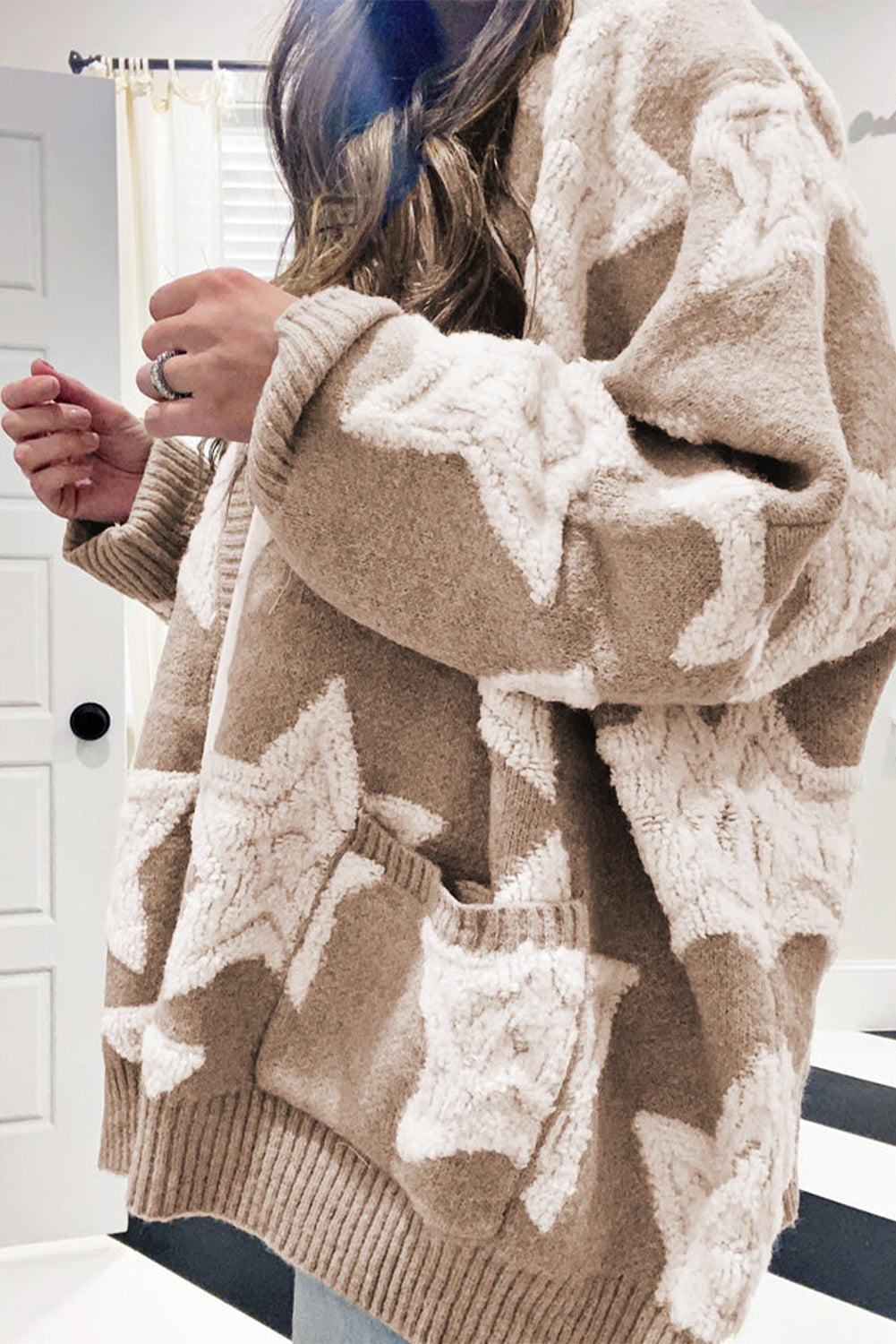 Khaki Star Pattern Cardigan