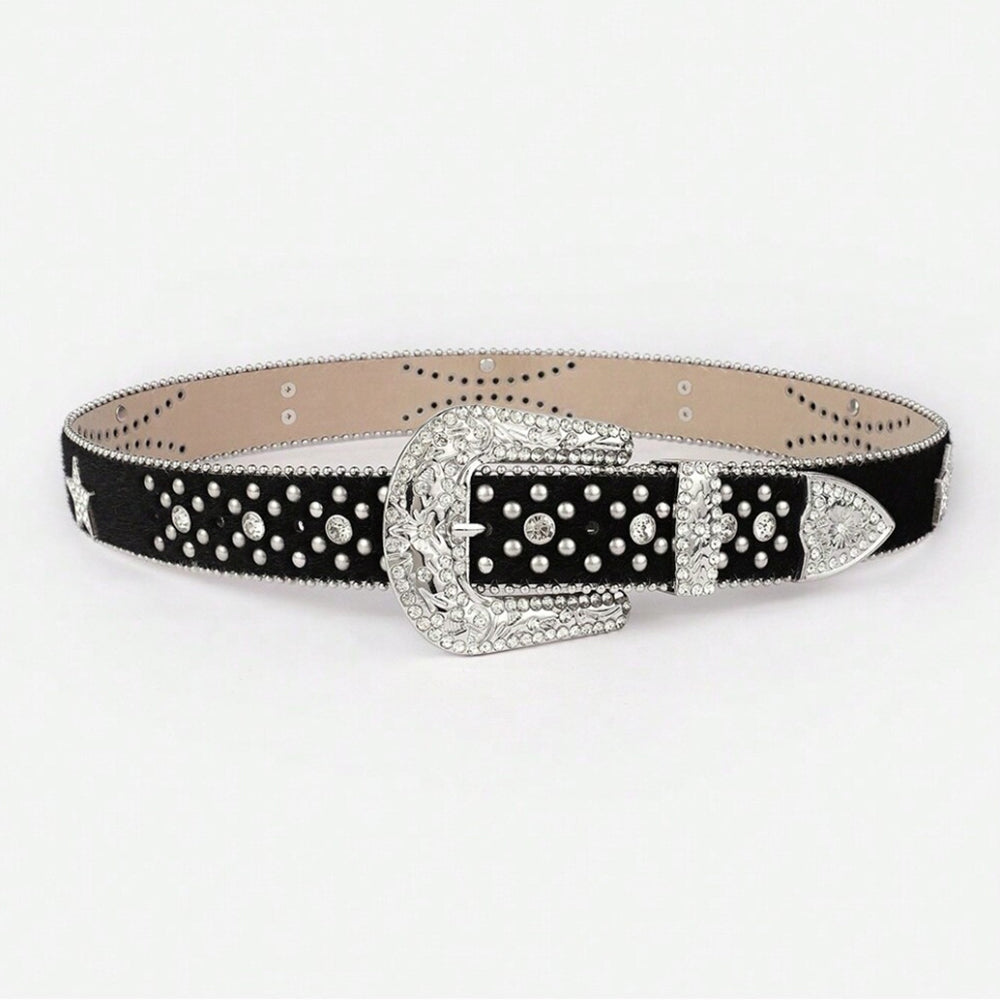 Leather-like Inlaid Rhinestone Belt