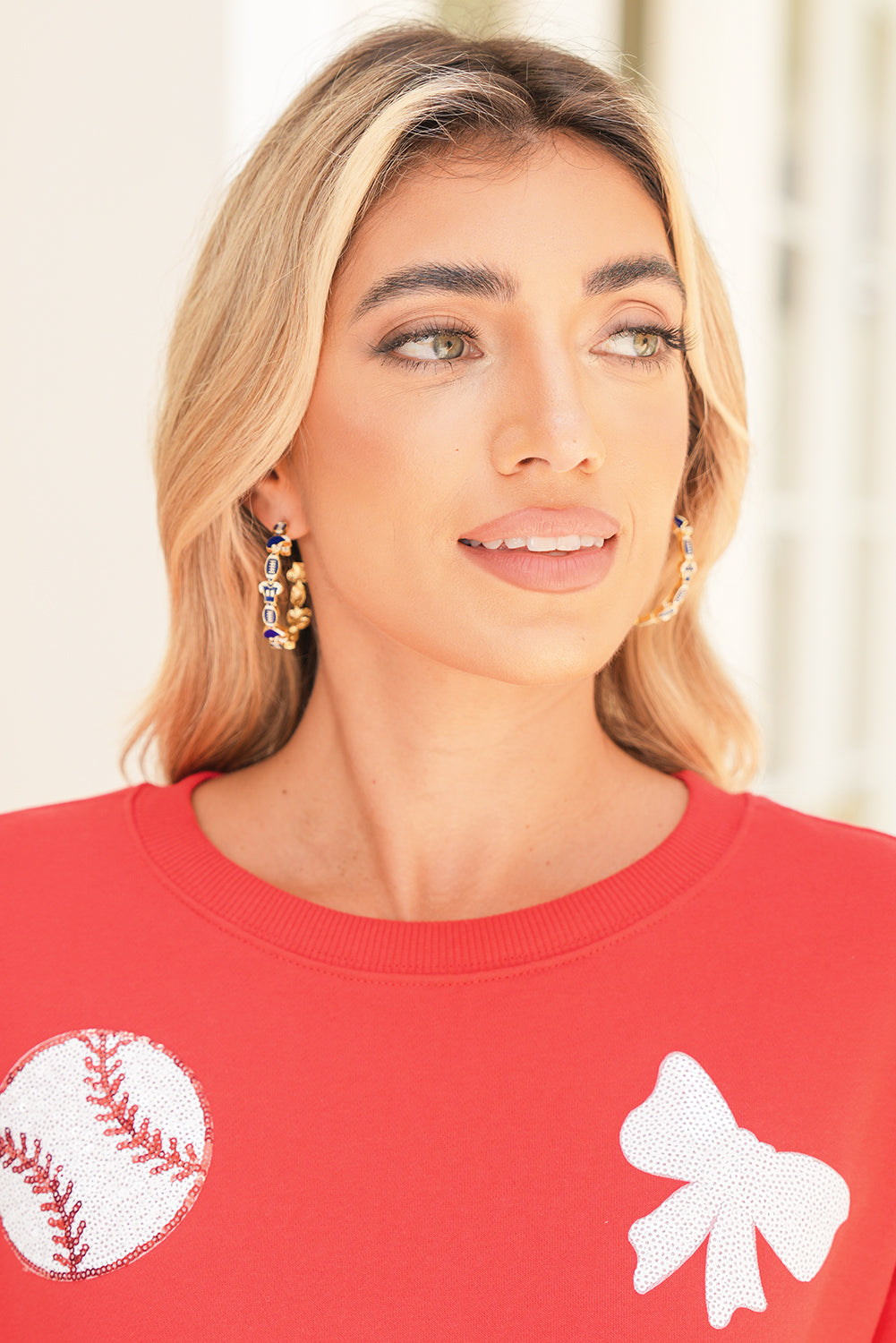 Dark Blue Football Hoop Earrings