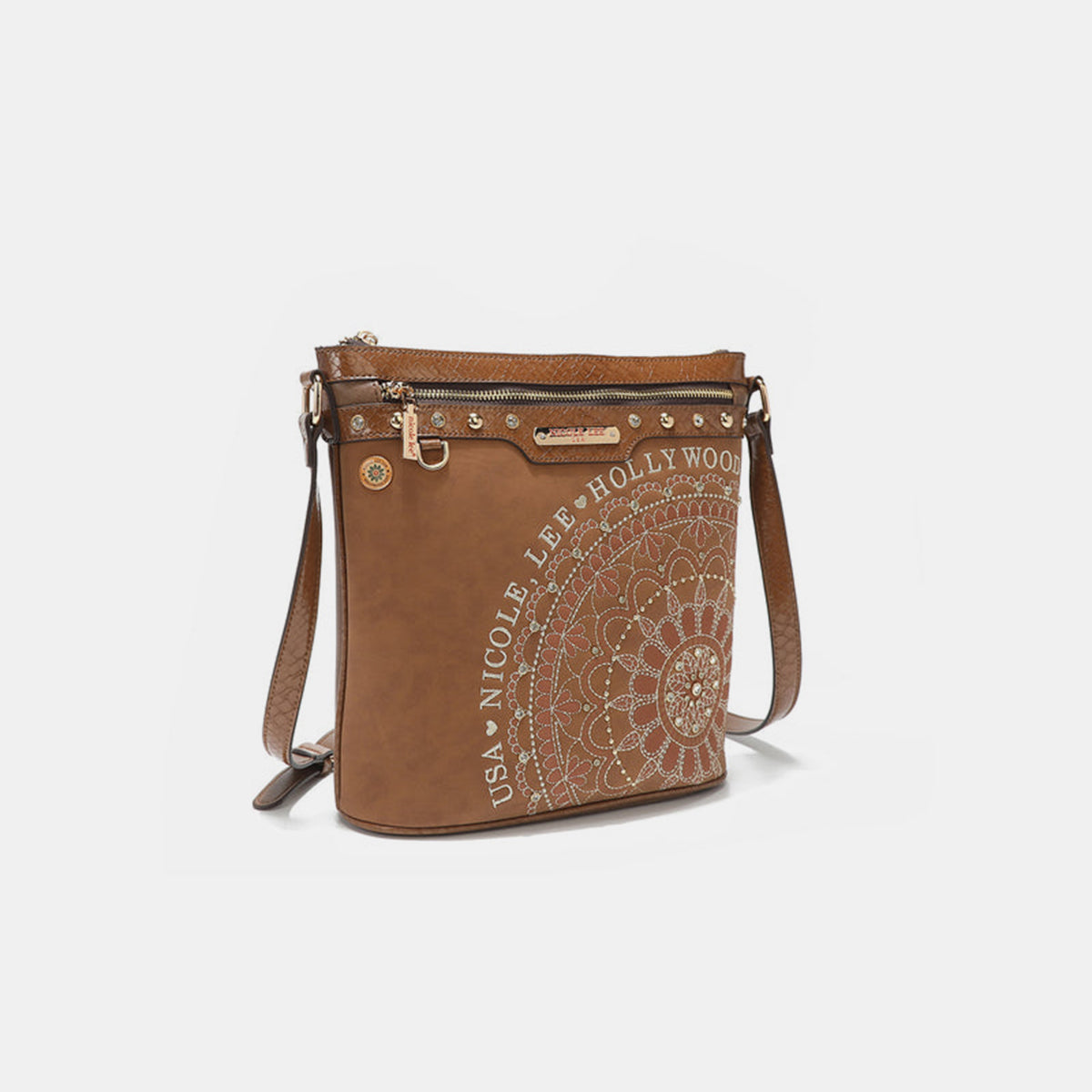 Nicole Lee Metallic Stitching Embroidery Inlaid Rhinestone Crossbody Bag