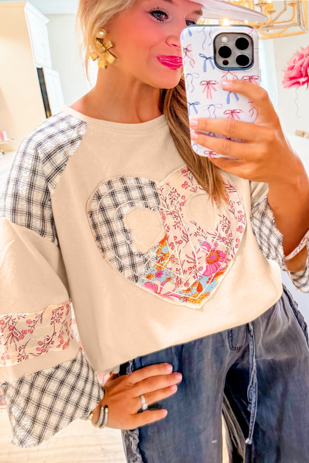 Patchwork Heart Long Sleeve Top