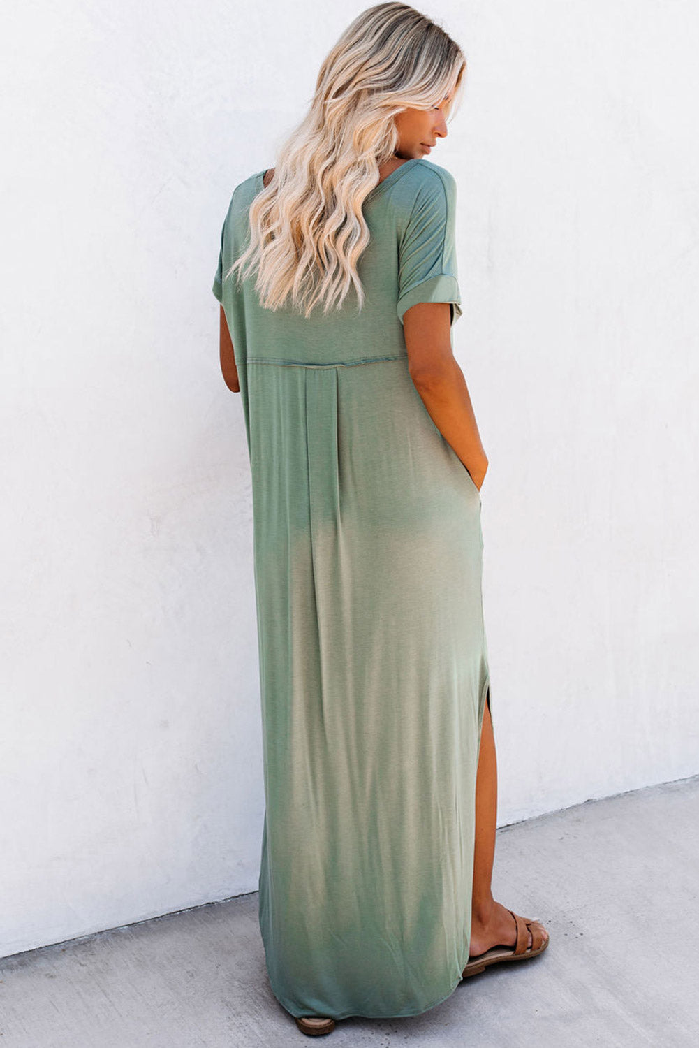 V Neck Maxi T-shirt Dress with Pockets